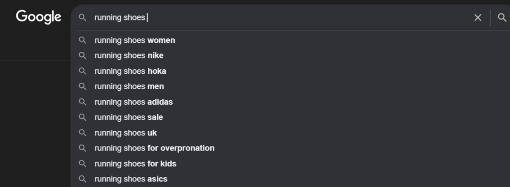 Running Shoes Google Autocomplete