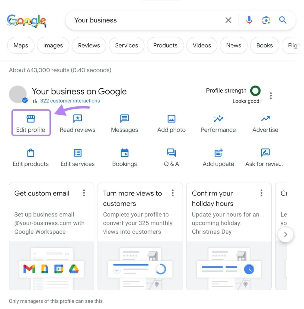 edit your profile on google business